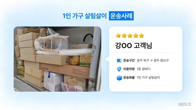 광주 북구에서 광산구로 1톤 윙바디 소형 이사 운송 정보